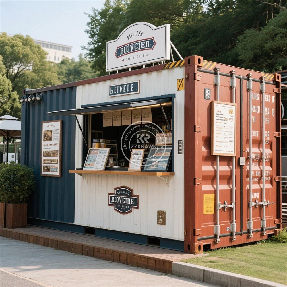 Custom Container Coffee Shop Prefab Coffee Shop Street Restaurant Full Kitchen Outdoor Pizza Fast Food Shop Container Bar