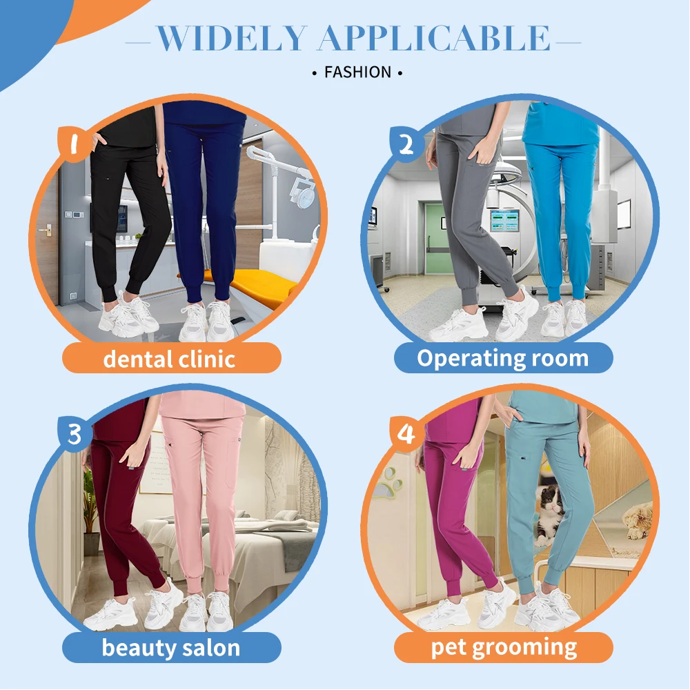 Solid Color Jogger Pants Stretch Medical Pants Dental Clinic Scrub Trousers Comfortable Veterinary Operating Room Scrubs Bottoms