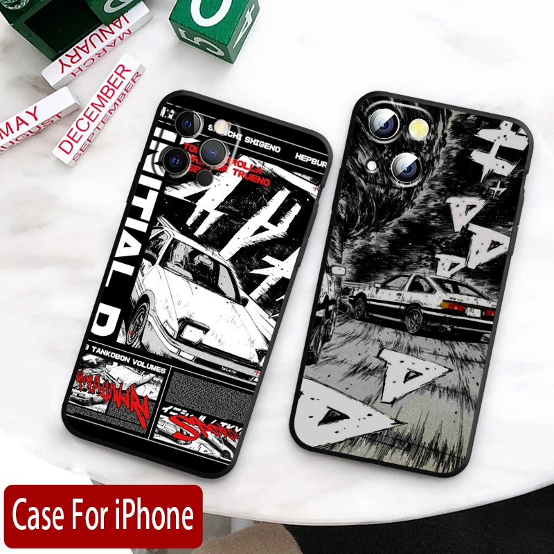 Initial D Racing Apple iPhone Case For 15 14 13 12 11 Mini XS XR X 6S 6 Pro Max Plus Black Soft Cover