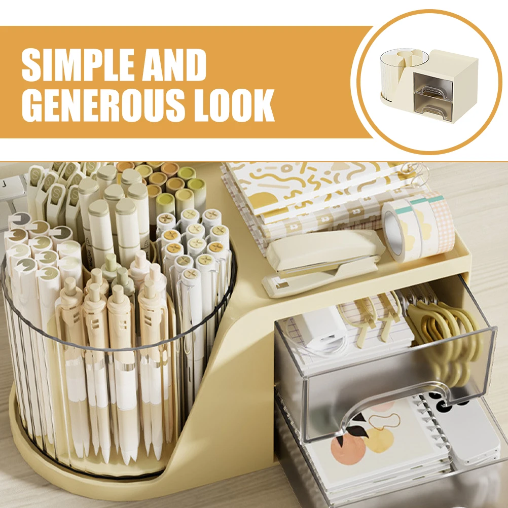 

Desktop Drawer Organizer Rotating Pen Holder Large Capacity Storage Box for Office Desk Study Kitchen Bathroom