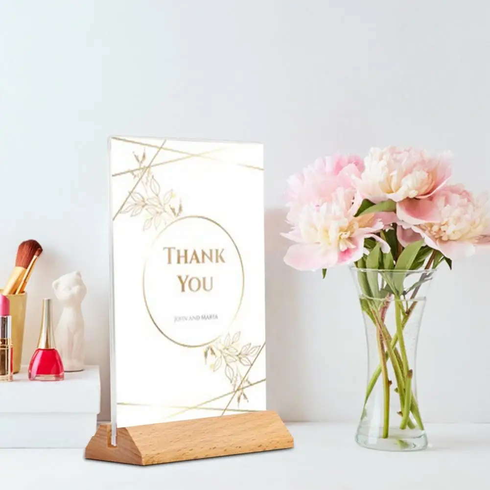 Display Board Acrylic Sign Holder Double-sided Acrylic Sign Holder with Wooden Base Versatile Table Stand for Message Cards