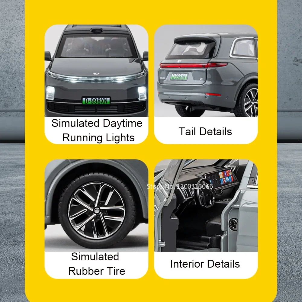 체중계 Leading Ideal L9 금속 다이캐스트 모델 자동차 장난감, 음악 조명 차량 바퀴 풀백 SUV 모델, 어린이 크리스마스 선물 장난감, 1:32