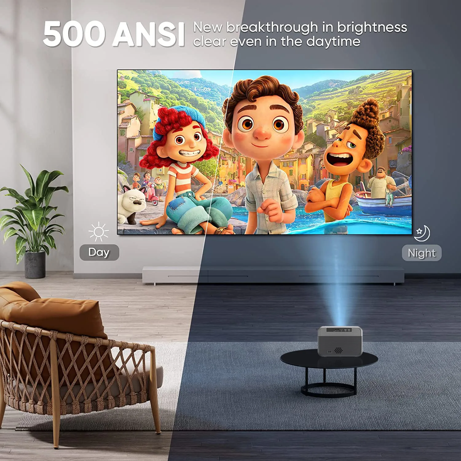 Hochauflösender 1080P-LED-Projektor mit Android 11-Betriebssystem, Dualband-WLAN und 5G für den Heim- oder Bürogebrauch