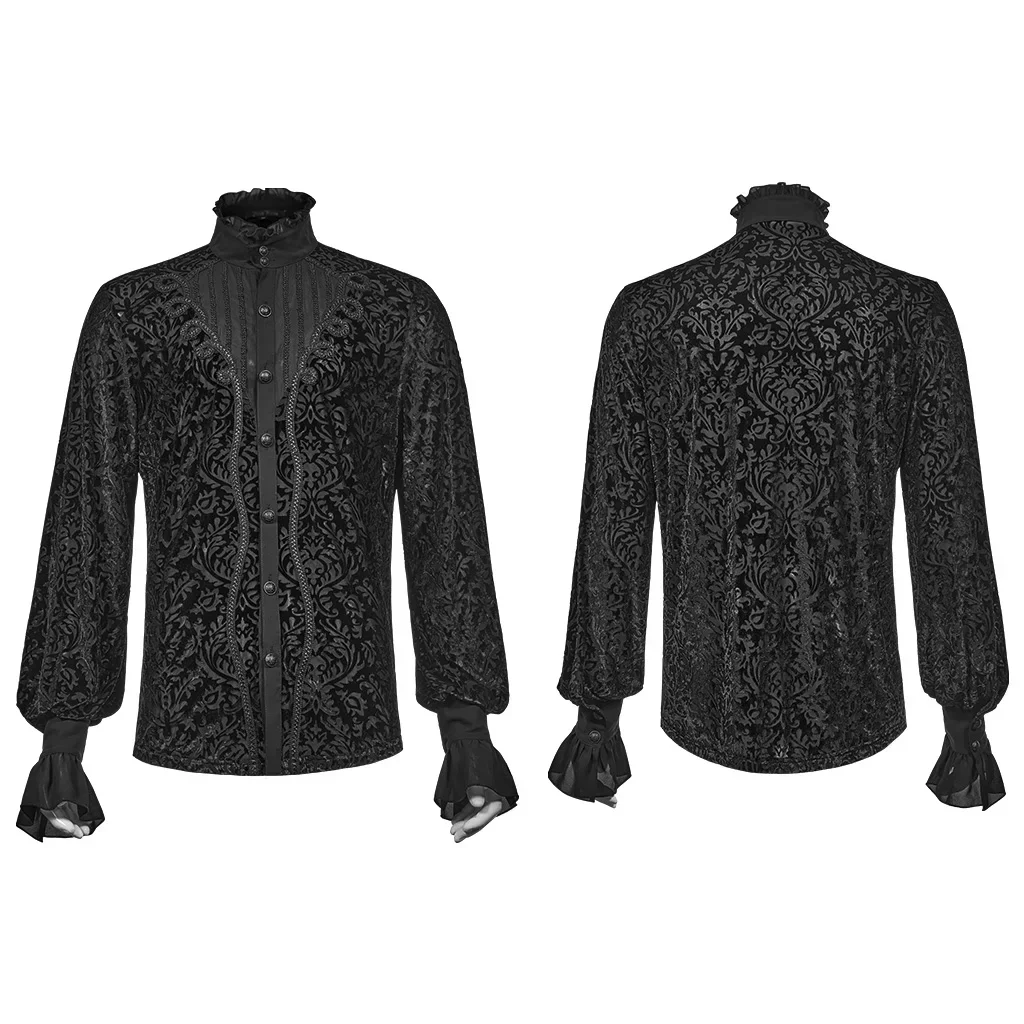 PUNK RAVE Men\'s Gothic Gorgeous Vintage Velvet Laser Dress Shirt Palace Jacquard Banquet Wedding Long Sleeve