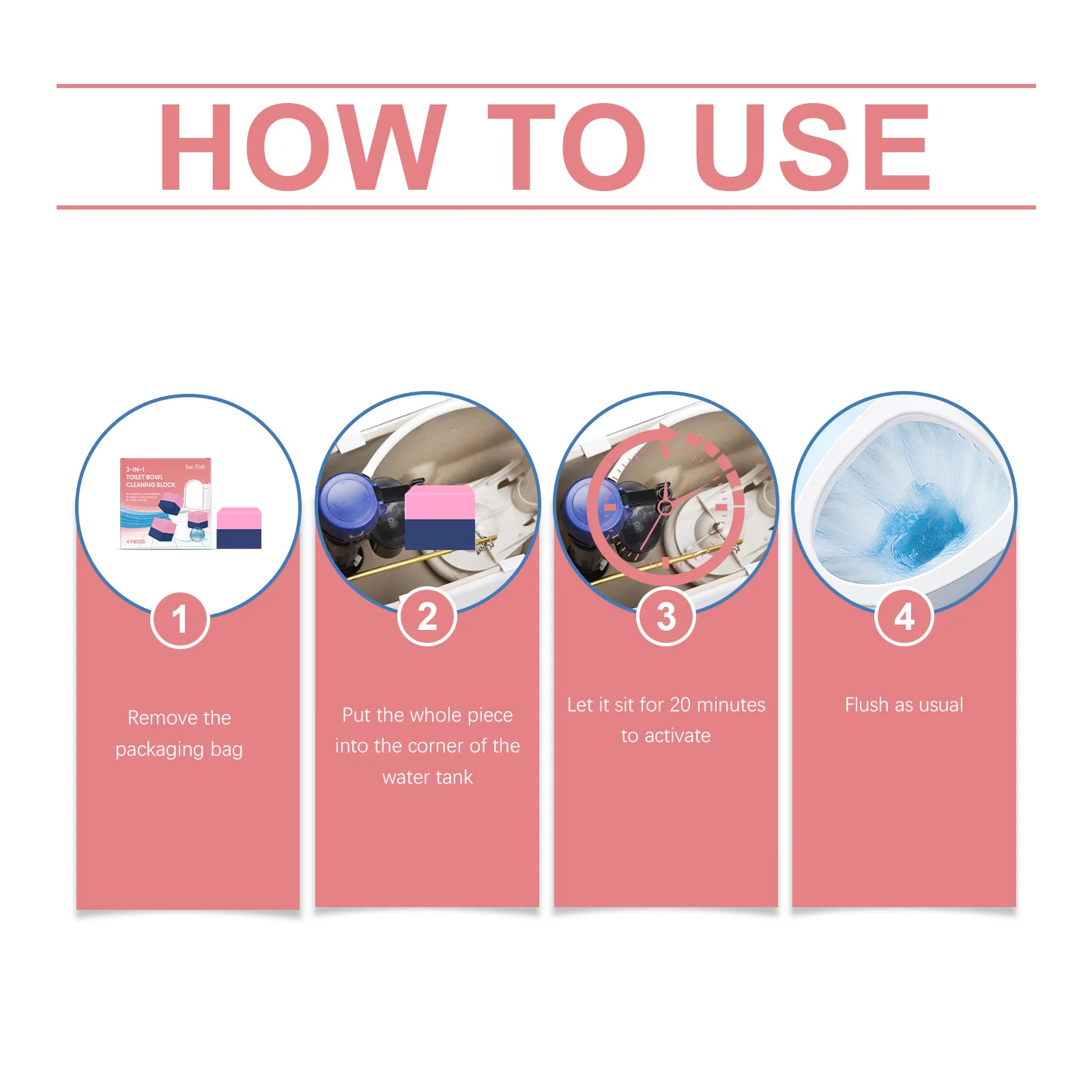 ジュエフィッシュ 3in1 トイレ洗浄ブロック：強力な汚れ落とし＆消臭剤、フレッシュな香り、家庭用トイレボウルクリーナー