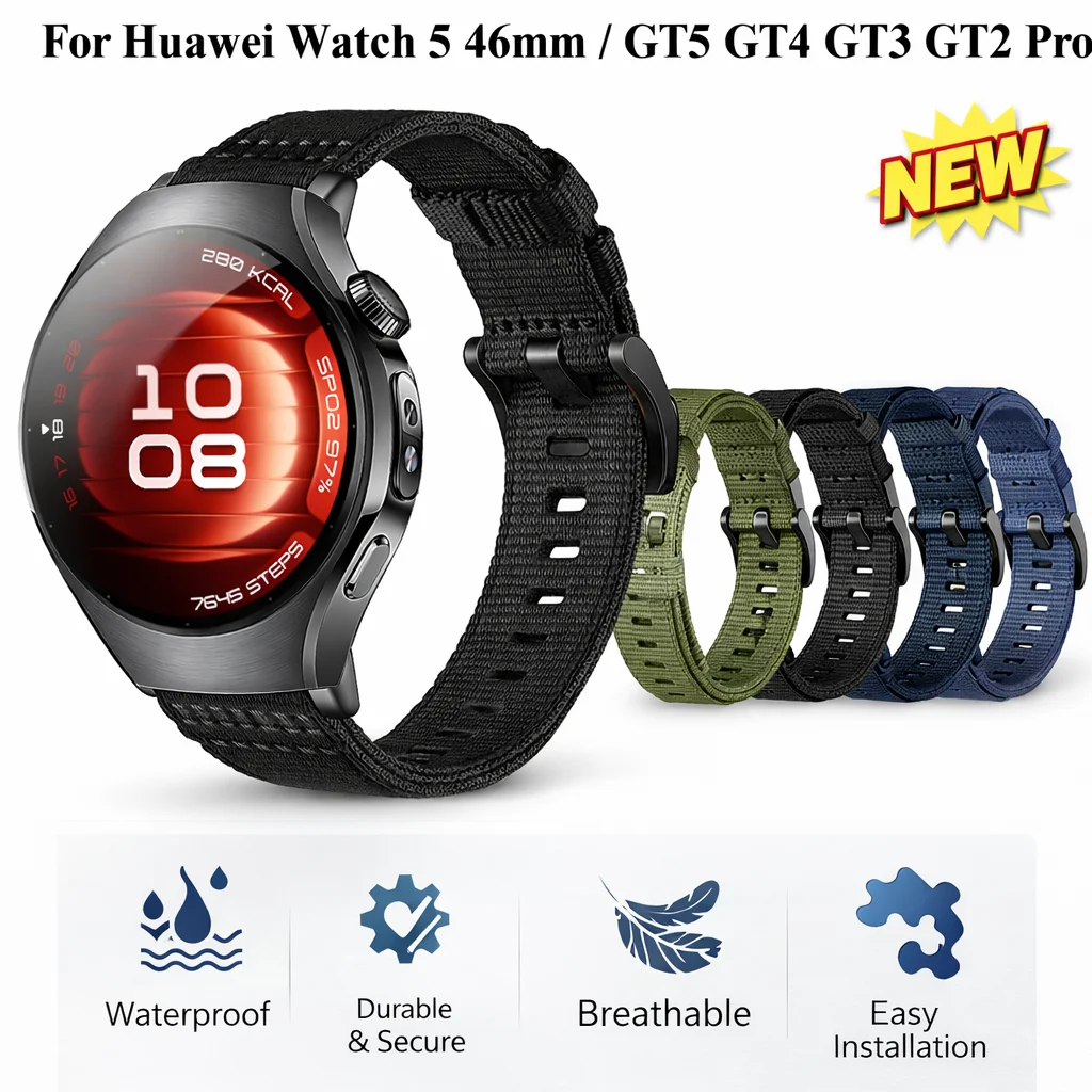 Canvas Wristband Strap for Huawei Watch 5 46mm GT5 Pro GT4 GT3 GT2 Pro 22mm Watchband Bracelet Accessories