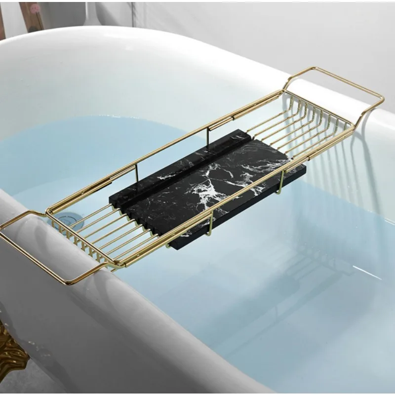 

Luxury Rustproof Gold Stainless Steel 304 Multi Function Marble Bathtub Tray Caddy