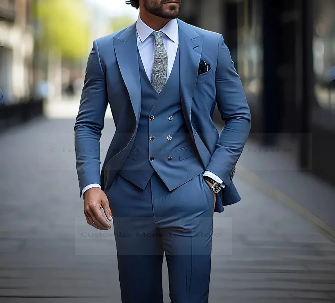 

Мужские костюмы Slim Fit Формальный выпускной смокинг с пиковыми лацканами Выпускной пиджак Жилет Брюки Деловой
