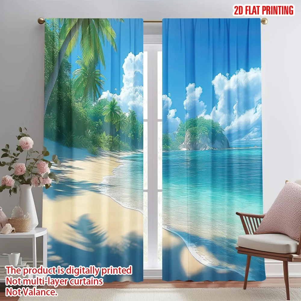

2D flat printing 2pcs Window Drapes Tropical Beach Paradise(4) Digital Printed Polyester Drapes Festive Wall Decor for Photo