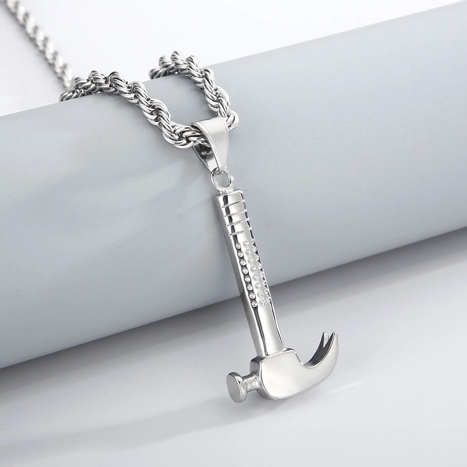 

HAOYI Hip Hop Personality Crook Hammers Pendant Necklace For Men Fashion Silver Color Stainless Steel Jewelry Gift