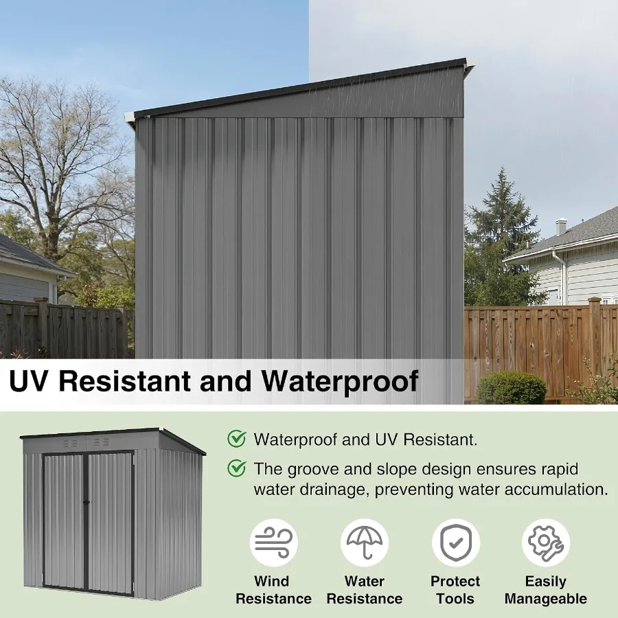 Outdoor Storage Shed for Bikes, Gardening Tools Lawn Mowers Grey Metal Waterproof All-Weather Shelter with Door and Lock