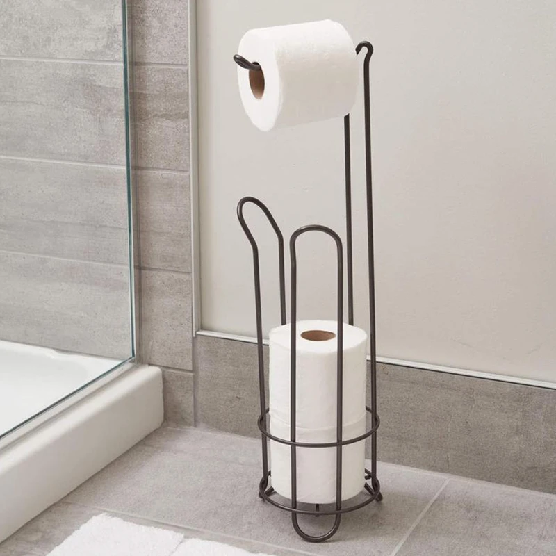 

Stainless Steel Stand Floor Standing Paper Roll Towel Holder Organizer Toilet Paper Rack Bathroom Hardware Vertical Storage Bask