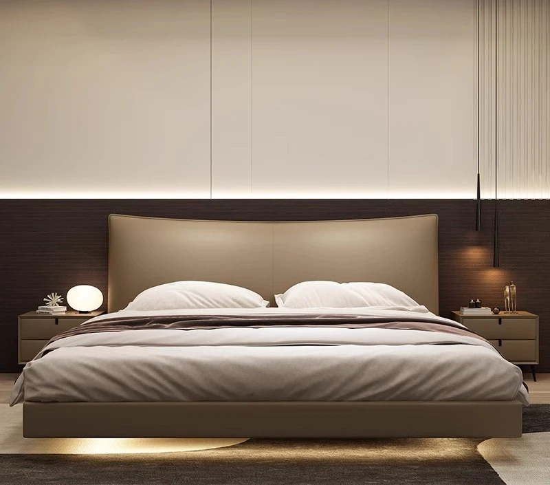 吊り下げ式レザーベッド イタリアンミニマリスト マスターベッドルーム モダンミニマリスト ハイエンド 雰囲気のあるダブルベッド