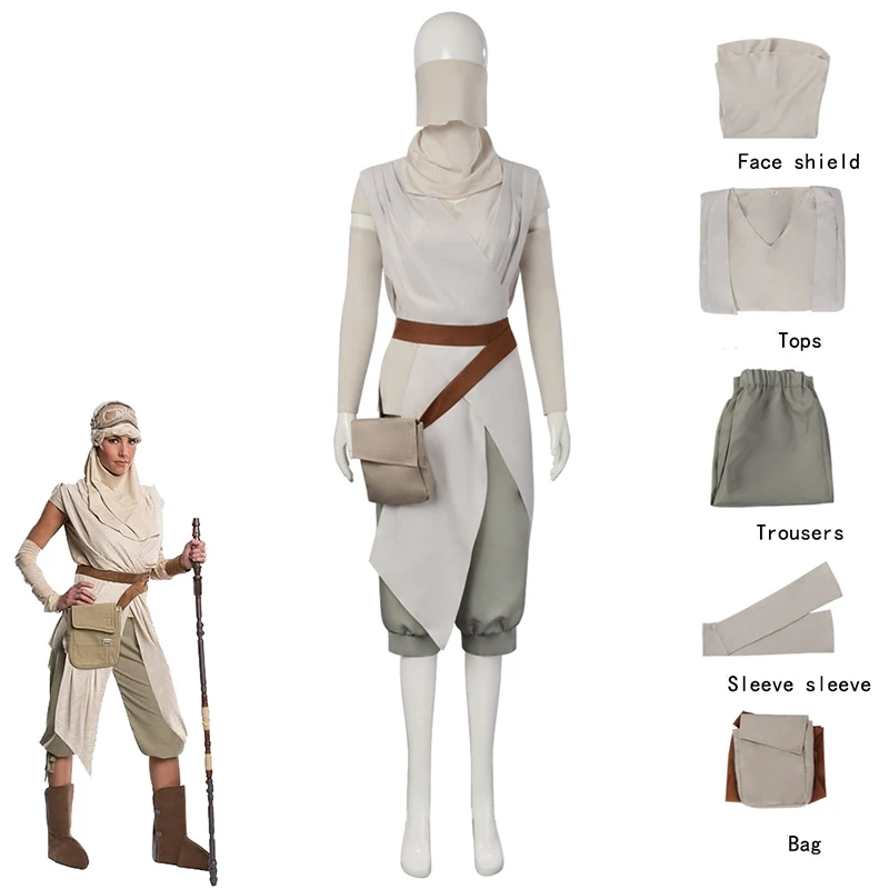 

Rey Cosplay Costumes Movie Space Battle Uniform Role Play Halloween Party Dress For Women