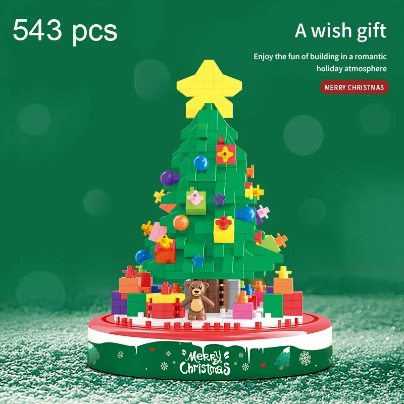 543PCS Christmas Tree Building Blocks Bricks With Light Moc Model Home Decoration Desktop Ornament Children's Xmas Gift Toys