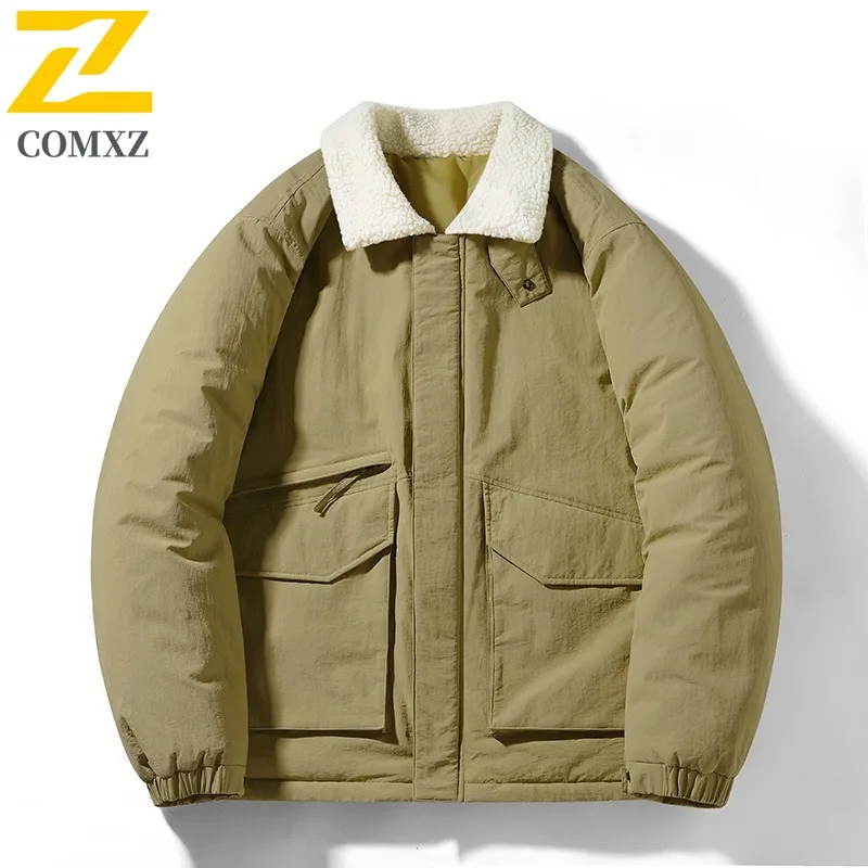 COMXZ Cotton Padded Jacket Classic New Japanese Retro Warm Winter Jacket Skiing Loose Versatile Lamb Wool Jacket Men's Clothing