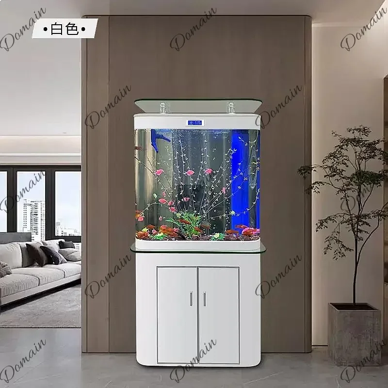 B80 Modern Wall Leaning Bottom Filter TV Cabinet Fish Tank Eco-Friendly No Water Change Living Room