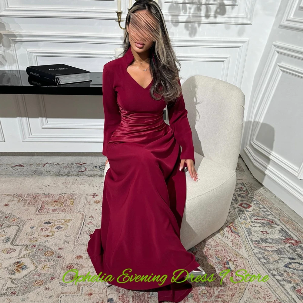 Vestido de noche clásico de Jersey con cuello en V, vestidos de fiesta sencillos de manga larga, tren de barrido delicado, vestidos personalizados para ocasiones especiales