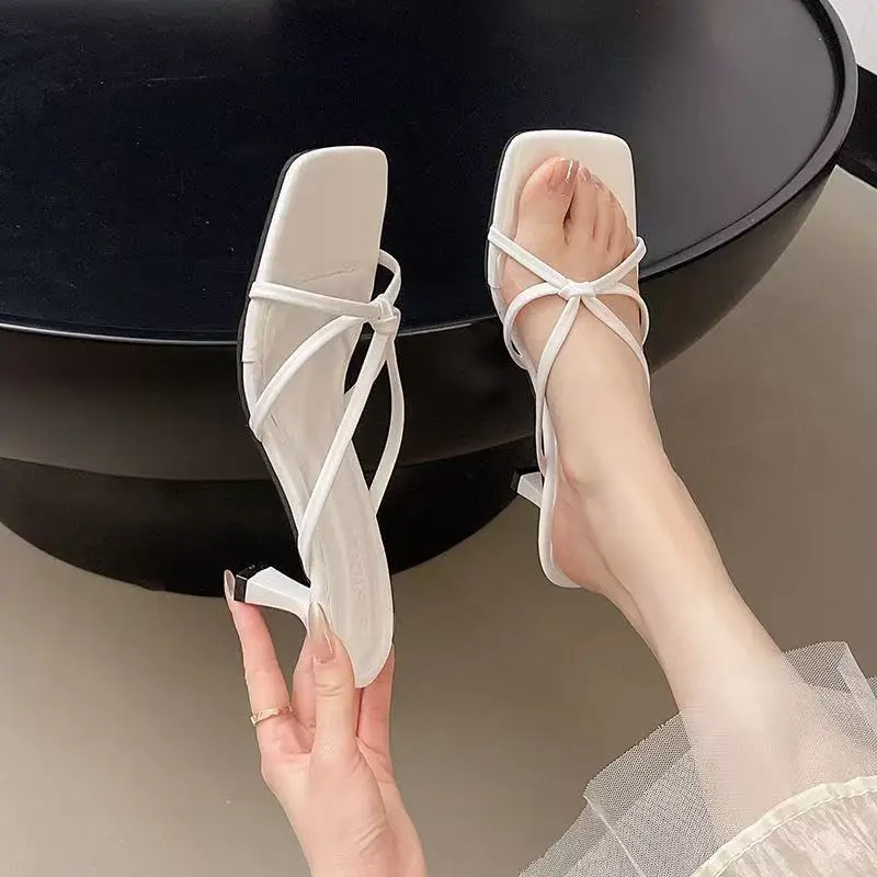Fashionable Unique High Heels Sandals Breathable Low Cut Slip-On Women's Shoes for Outdoor Summer Season Lightweight Rubber Sole