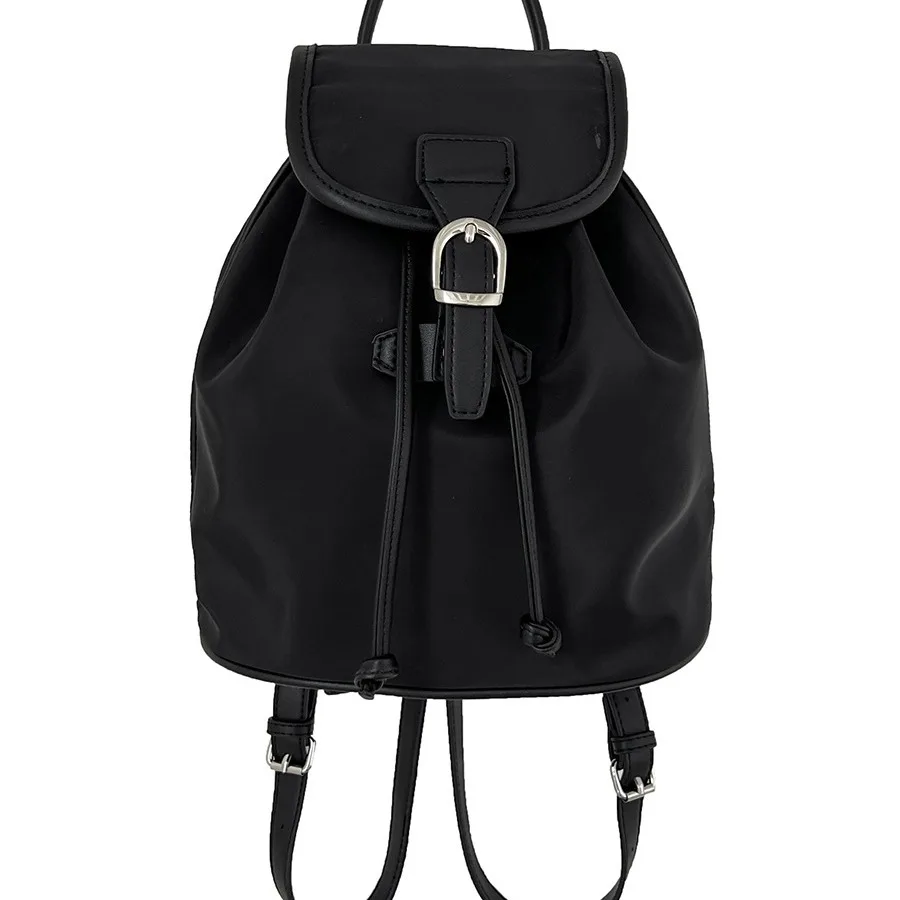 Mochila retrô estilo nylon para mulheres, mochila cinto fino, casual Harajuku, mochila viagem aba de cordão