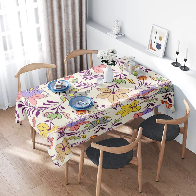 

Colorful Floral Tablecloth Premium Polyester Decorative Placemats Set for Home Dining Room Party Decoration (White/Table 140x235