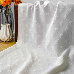 Pure White Plaid Embossed Jacquard Fabric For Dress Clothing Handmade DIY Fabric By The Meter
