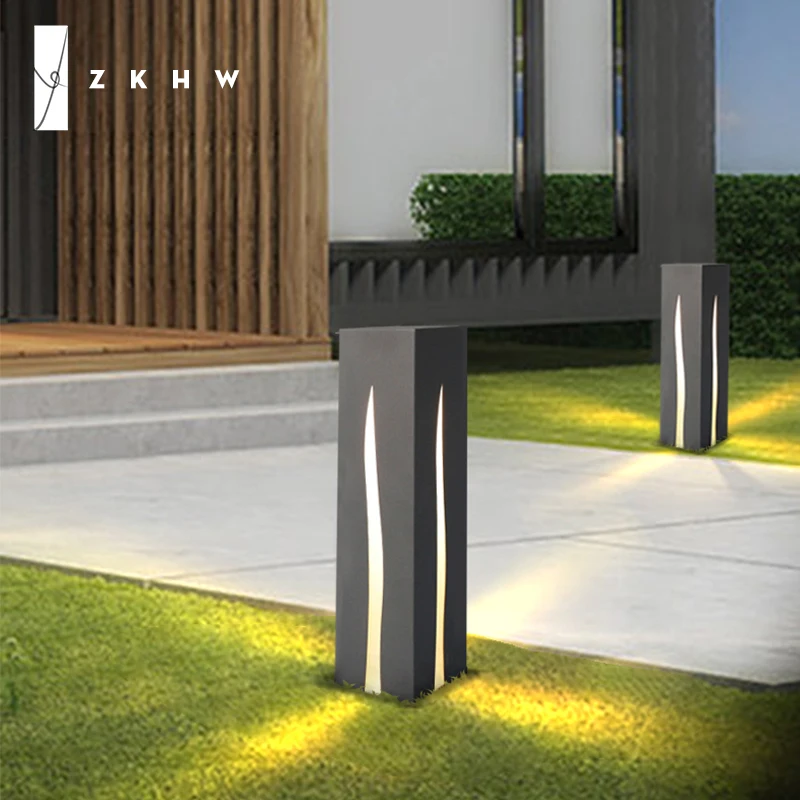 Moderne einfache Rasenlampe, Graslandschaft im Freien