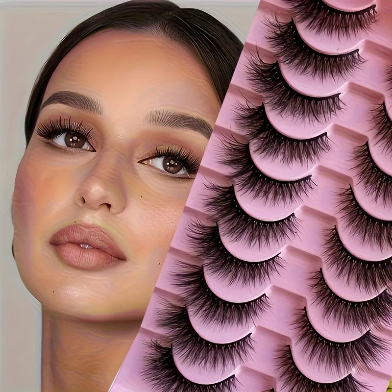 NIEUWE 10 Pairs Cat Eye Wimpers Pluizige Faux Nertsen Wimpers 5D Piekerige Wimpers Pack Dramatische Lange Dikke Volume Wimpers Valse Eyelas