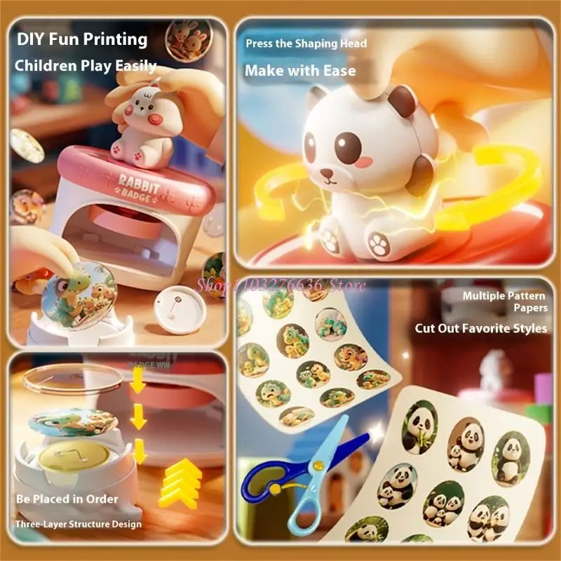 R6FD Children Bộ dụng cụ thủ công Badge Maker Safe Nhựa Huy hiệu Nhựa Máy đồ chơi cho trẻ