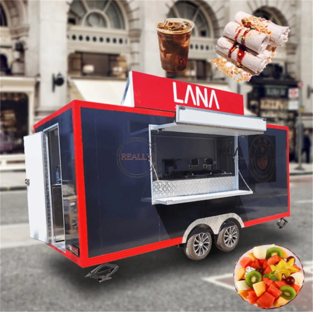 2023 Factory Custom Design Square Food Trailer Hot Dog Hamburger Removable Snack Cart