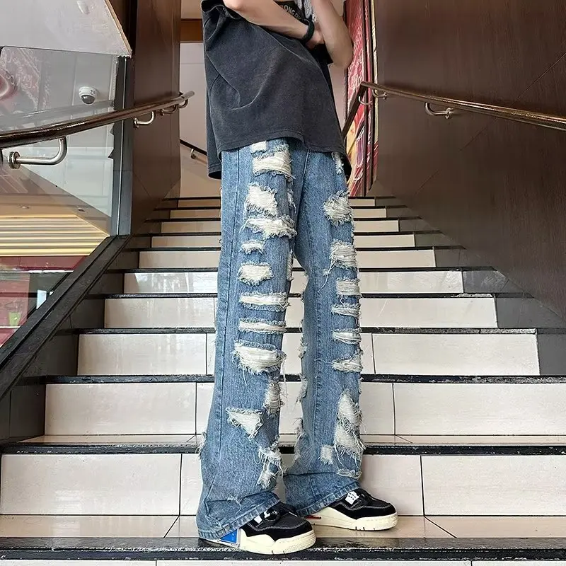 2023 Ropa Grunge Y2K Streetwear Baggy Ripped Stacked Jeans Pants For Men Clothing Straight Hip Hop Denim Trousers Pantalon Homme