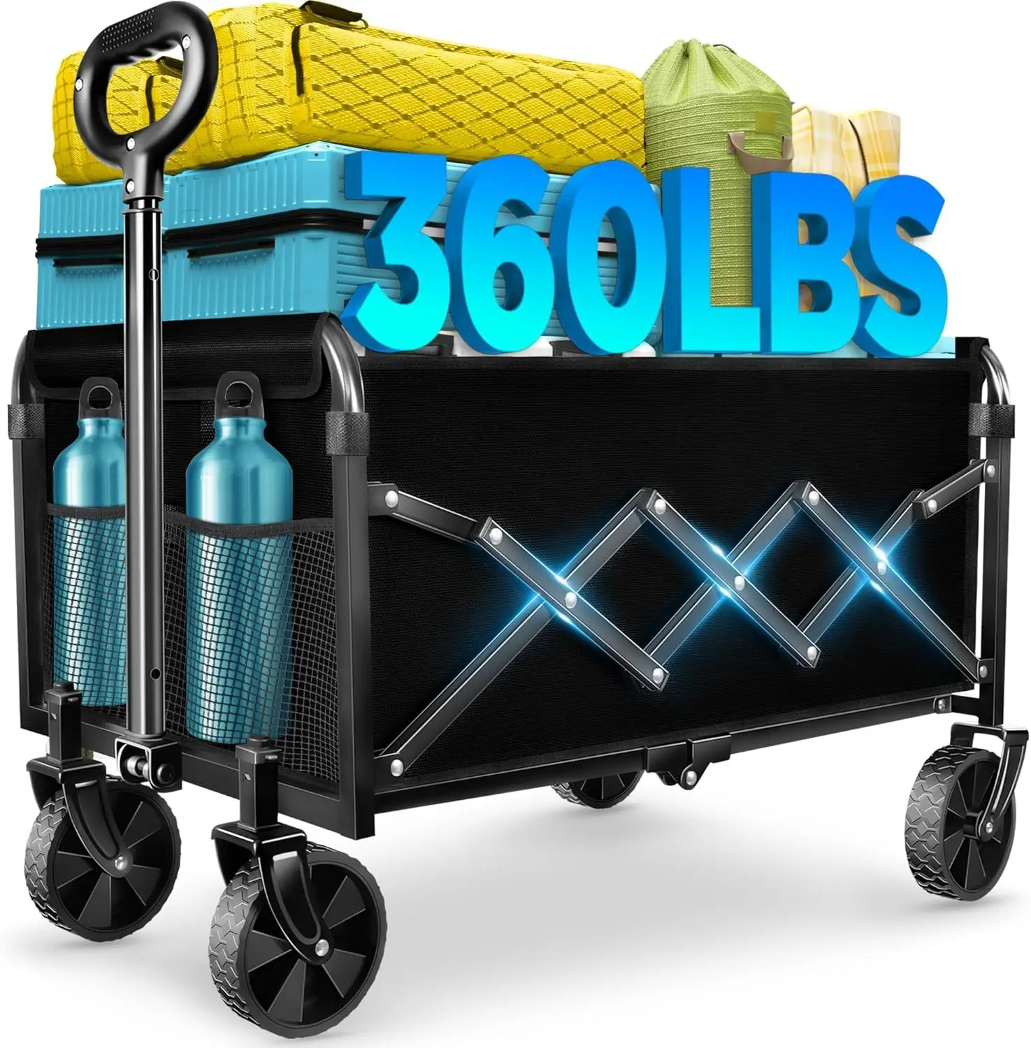 

Wagons Carts Foldable Collapsible Wagon Cart with Wheels Foldable Utility Folding Wagon Cart for Sports Camping Grocery Black