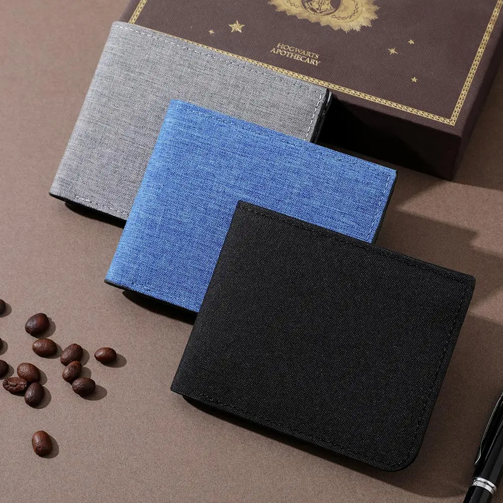 1Pc Men's Wallet Canvas Simple Casual Double Fold Photo Card Holder Men's Short Wallet