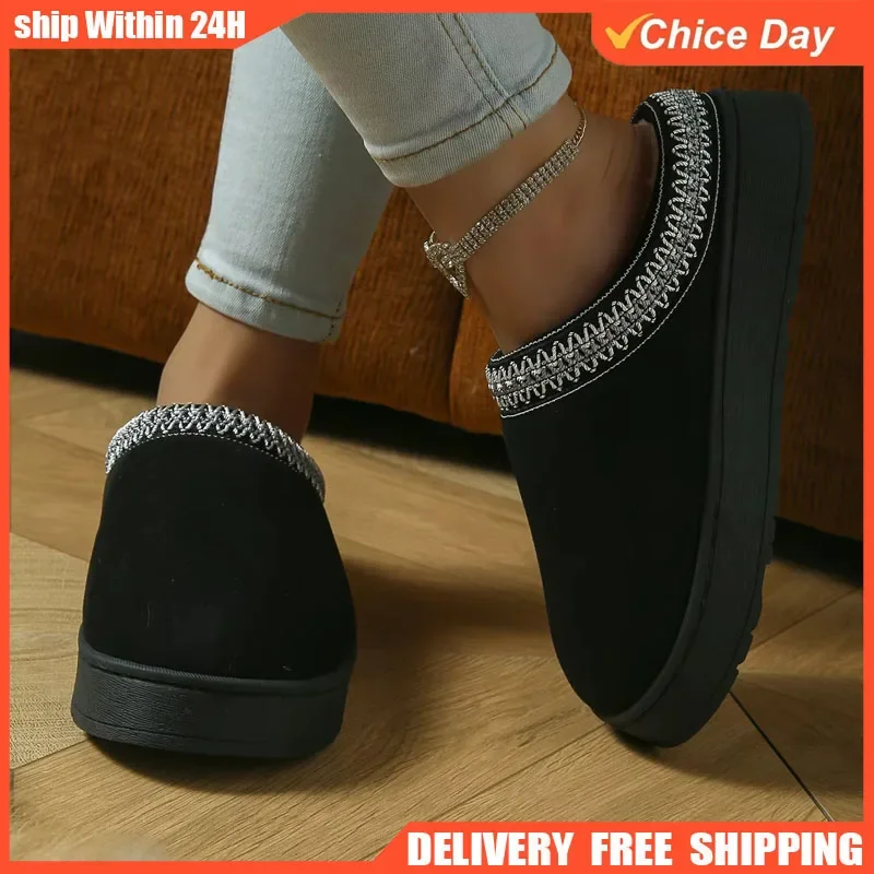 

New Women's Snow Boots Casual Slip-on Wool Warm Home Luxury Elegant Winter Cashmere Warm Boots Fashion Flat Shoes