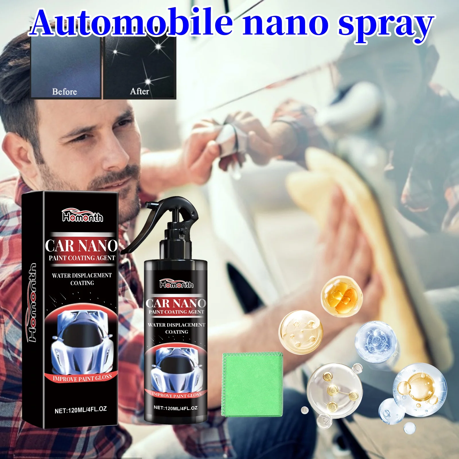 

120ML Car Nano Ceramic Coating Spray Car Cleaning Products Hydrophobic Liquid Crystal Wax Polishing Paint Auto Detailing Spray