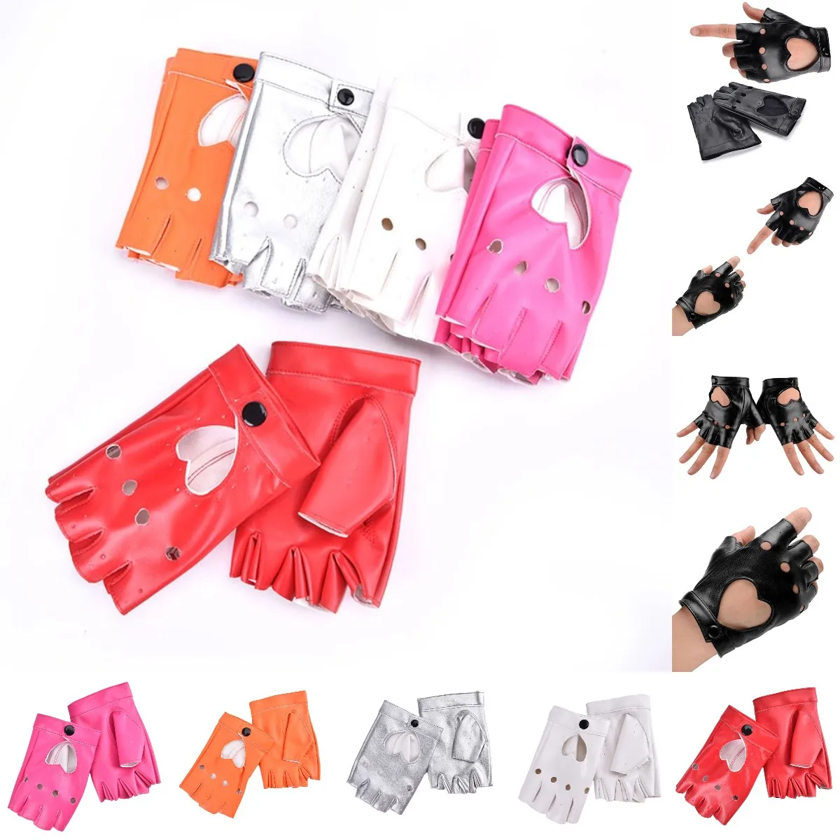 1Pair Punk Short Synthetic Leather Gloves Women Half Finger Fingerless Gloves Fashion Lady Handsome Black Gloves