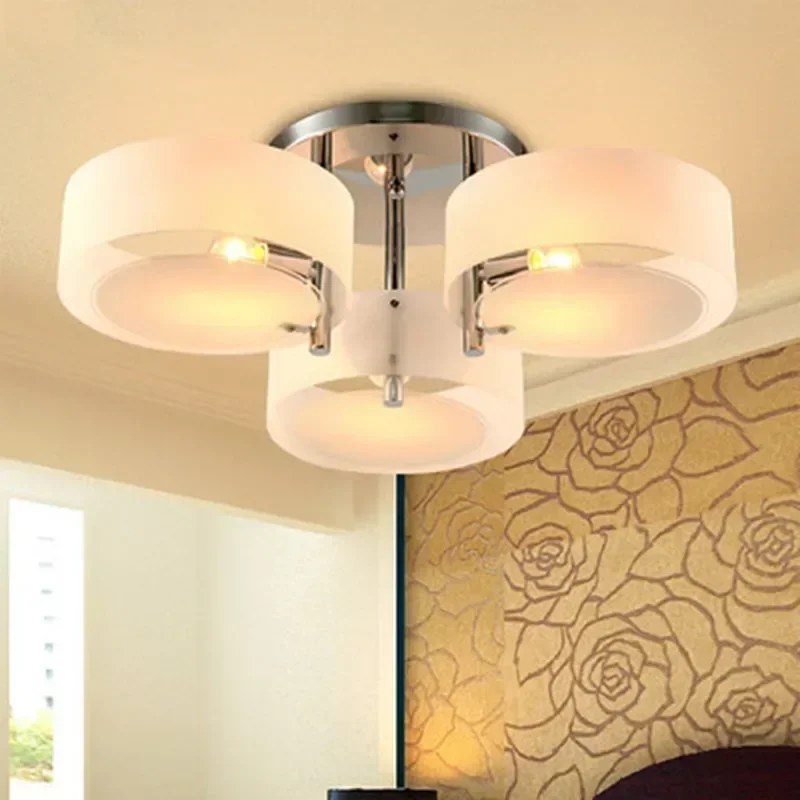 Modern Lustres Brief Home Deco Living Room Circle Acrylic Ceiling Light Fixture DIY Bedroom 3*E27 Bulb chrome iron Ceiling Lamp