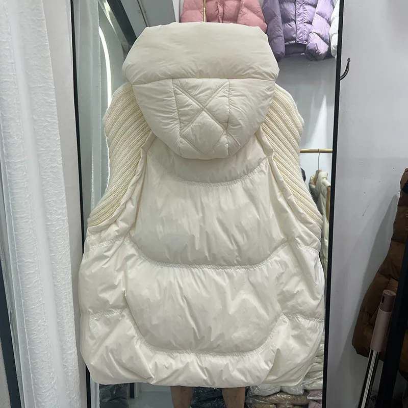 ผู้หญิงเสื้อกั๊ก 2025 ใหม่ฤดูใบไม้ร่วงฤดูหนาว WARM Hooded เป็ดสีขาวลงสีทึบถักผู้หญิงลงเสื้อแจ็คเก็ตผู้หญิงลงเสื้อกั๊ก H481