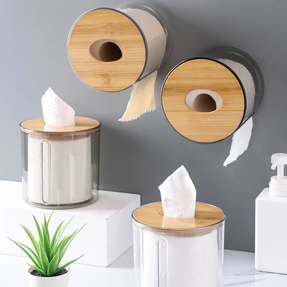 Waterproof Toilet Paper Holder Home Supplies Round Plastic Paper Container Wall Mounted Paper Shelf Bathroom