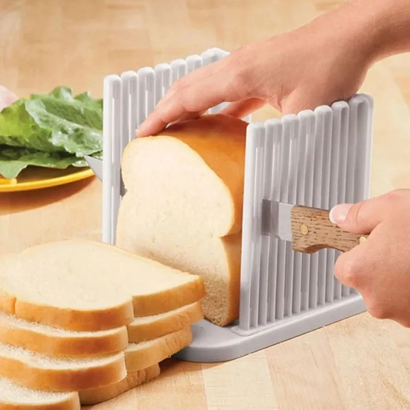 

Toast Bread Slicer Adjustable Sandwich Stand Foldable Loaf Cutter Rack Baking Tool Cutting Guide Plastic Slicing Tool