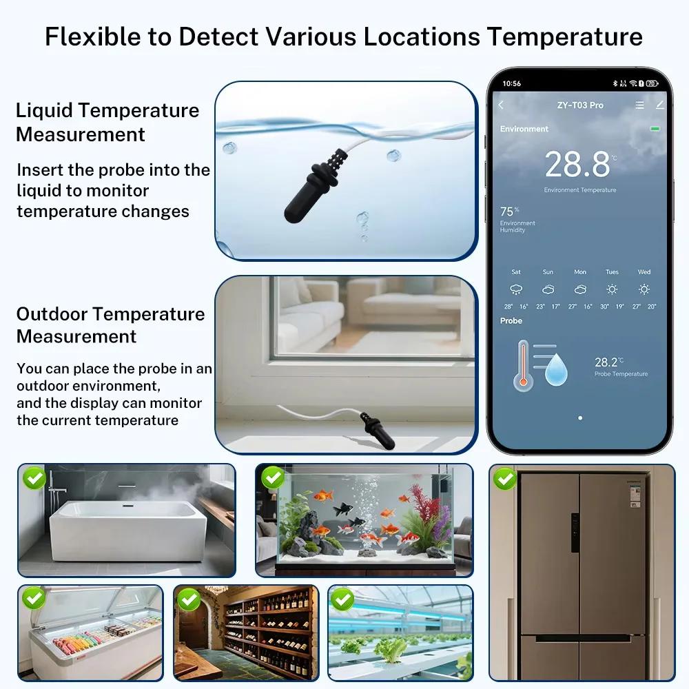 External Probe Temperature Humidity Sensor Tuya WiFi Zigbee LCD Waterproof Probe for Fridge Aquarium Pool Alexa Google Home