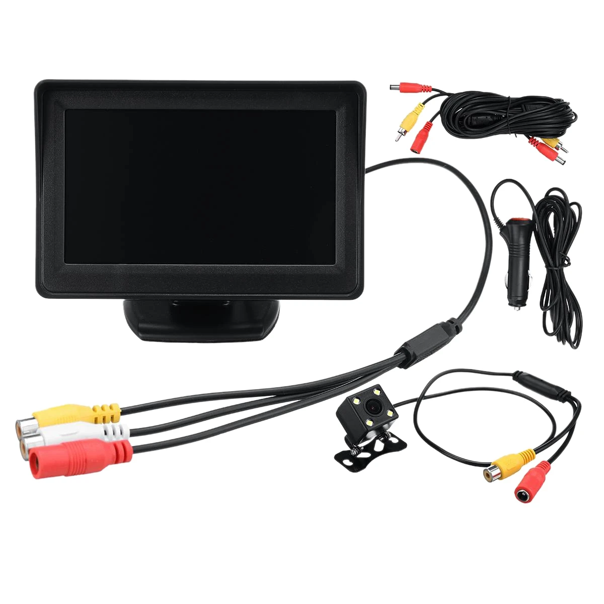 Monitor de visión trasera de coche HD de 4,3 pulgadas, cámara de marcha atrás impermeable, cámara de respaldo de visión nocturna, sistema de estacionamiento