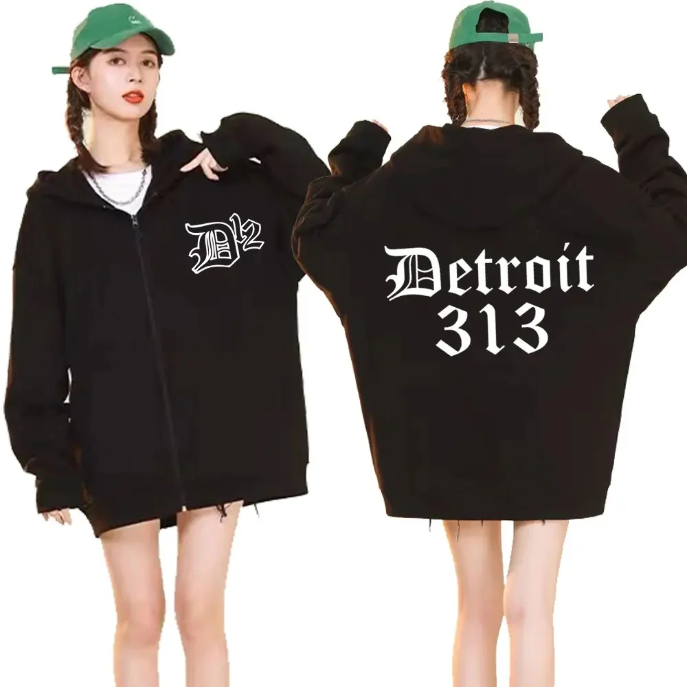 Famosa banda rapper eminem zíper moletom com capuz tendência impressão 313 moda masculina e feminina com capuz com zíper roupas esportivas streetwear