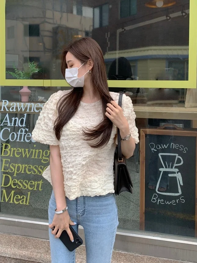 Csa Bubble 3D Retro Fena, Estilo Chic, Sensação de Alta Qualidade, Top de Manga Curta, Csa Versátil e Anti-Envelhec...