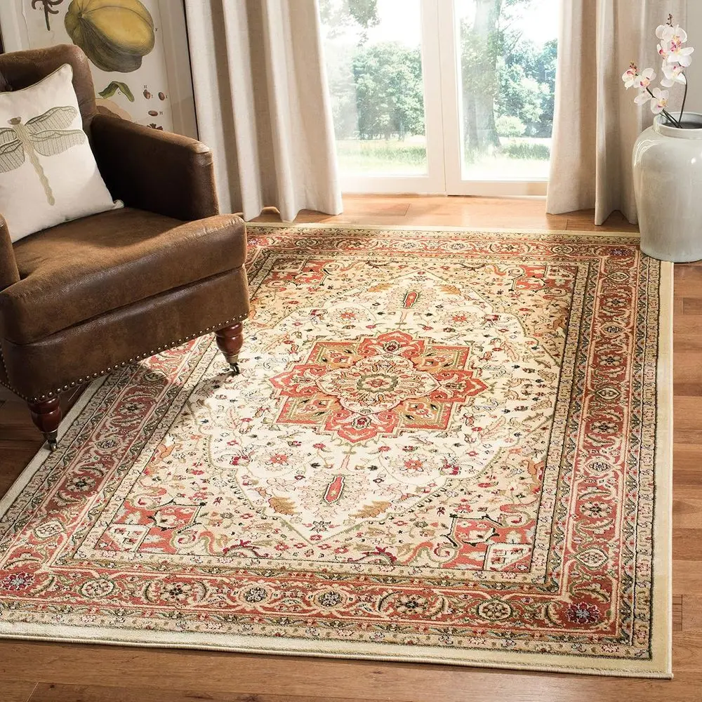 Ivory & Rust 8' Traditional Oriental Rug, Non-Shedding, Easy Care, Suitable for Living Room & Bedroom High Traffic (LNH330R)