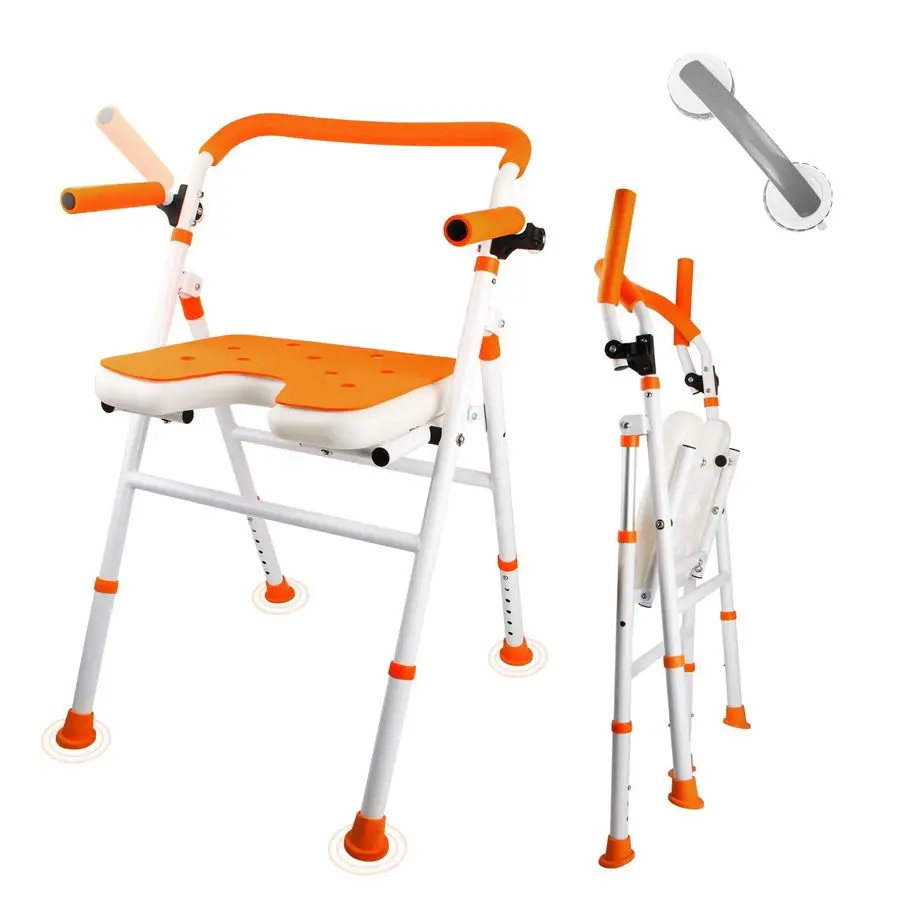 

Shower Chair, Folding Bath Shower Seat for Inside Shower, Minimalist Shower Chair with Arms and Back Height Adjustable, Portabl