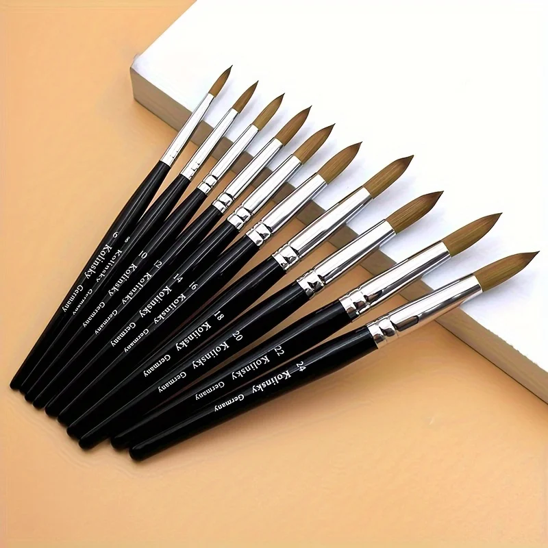 Kolinsky – brosse à ongles en acrylique noir, taille 2-24, bonne qualité, Imitation d'art, brosse en vison, manche en bois, constructeur de Gel, outils de dessin de manucure
