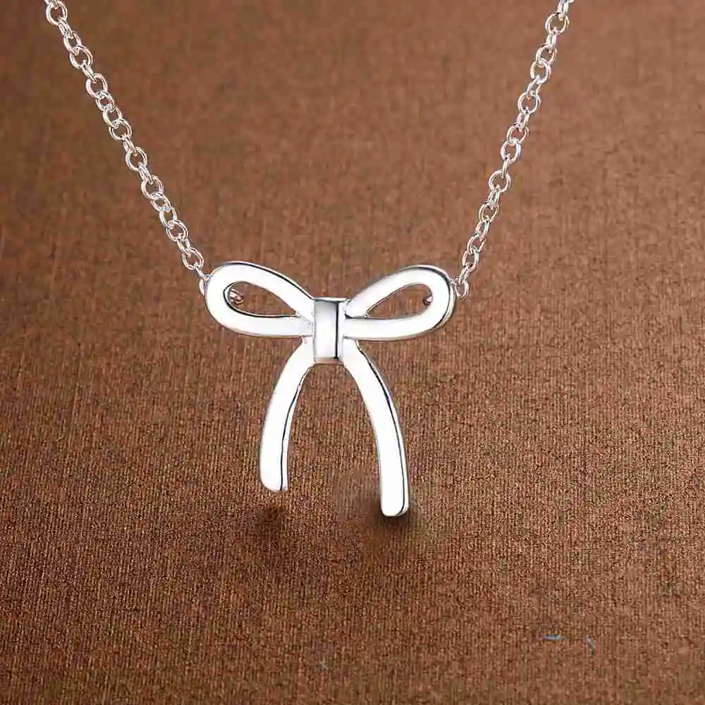 925 Sterling Sliver Bow tie Pendant High quality Necklace For Women Fashion Wedding Party Charm Jewelry gifts
