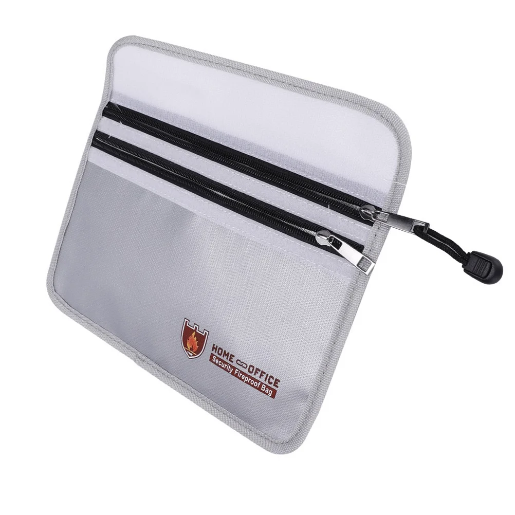 Fireproof File Bag Double Pockets Large Silver Fireproof Document Organizer File Holder Money Cash Protection for Office School