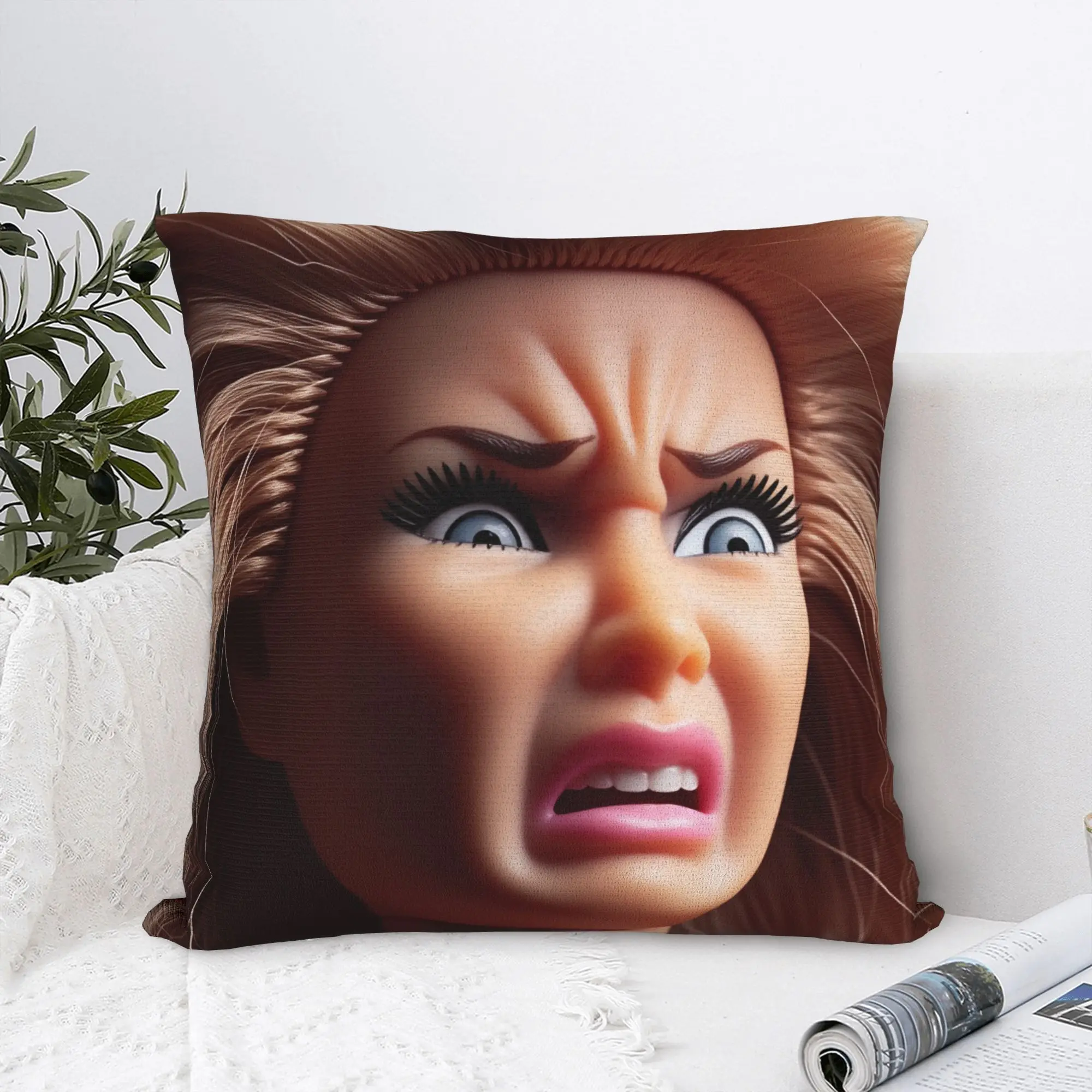 Distressed Doll Face Meme Pillow Case  Retro Trendy Pillow Cover Square Pillowcases For Sofa Bedroom Home Decor